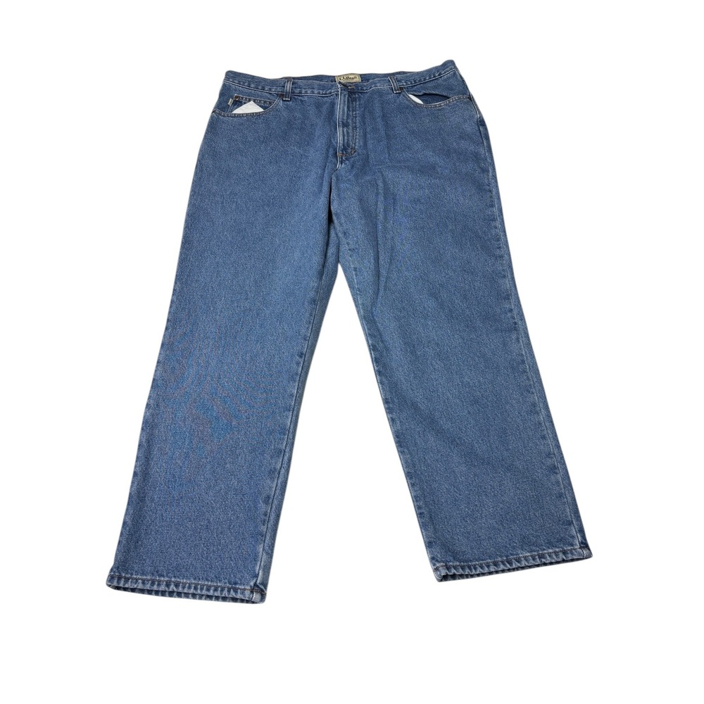 Vintage LL Bean Natural Fit Men's Jeans 42x30 Blue Plaid Lined Denim